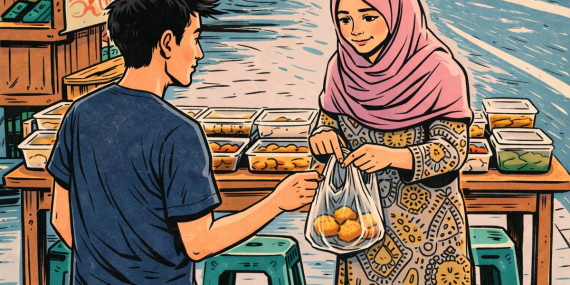 Senyum Ibu-ibu yang Jualan Takjilnya Tidak Habis