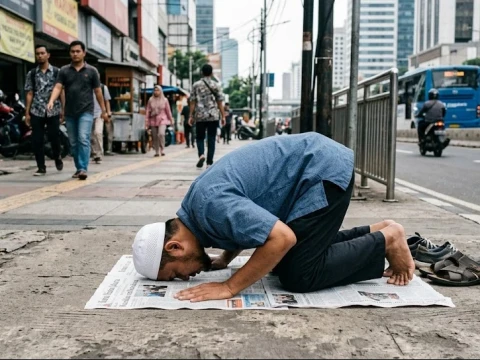 hukum-shalat-di-trotoar-pakai-alas-koran,-sah-atau-tidak?